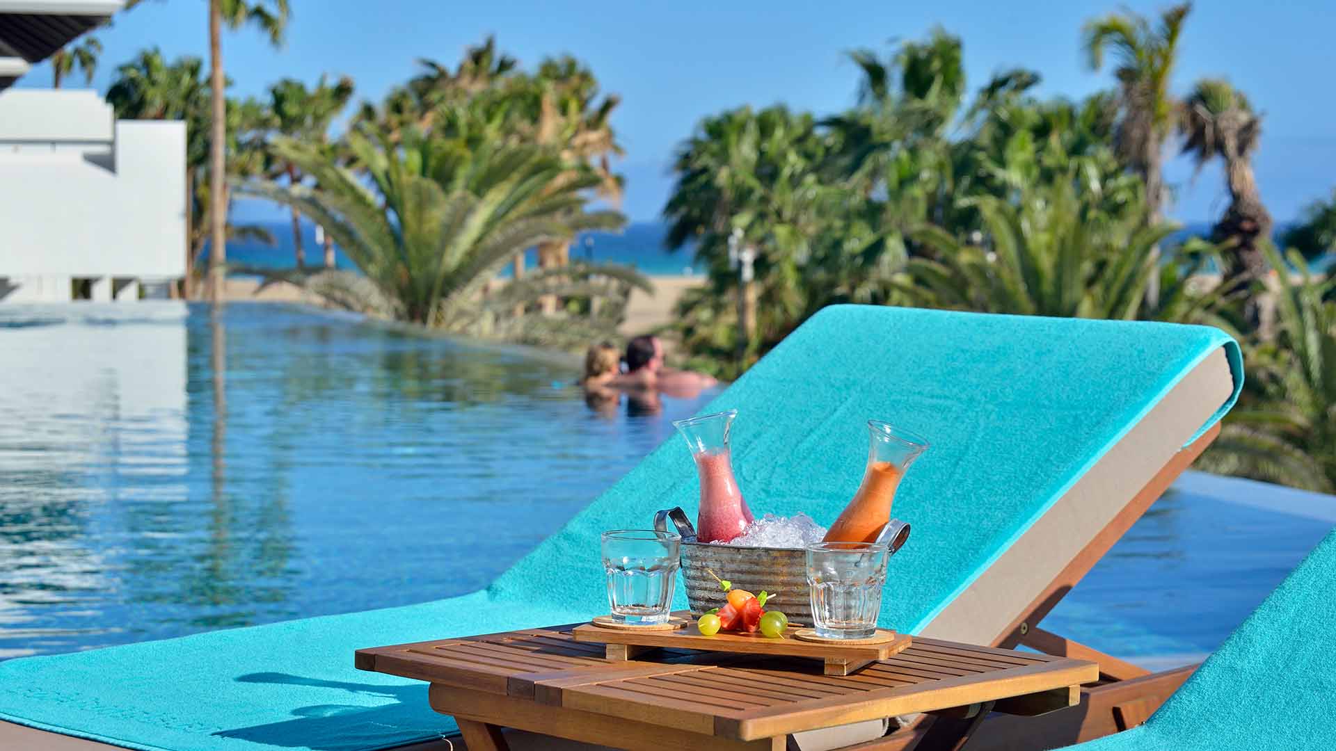 cocktails next to the pool of inside hotel in Fuerteventura 