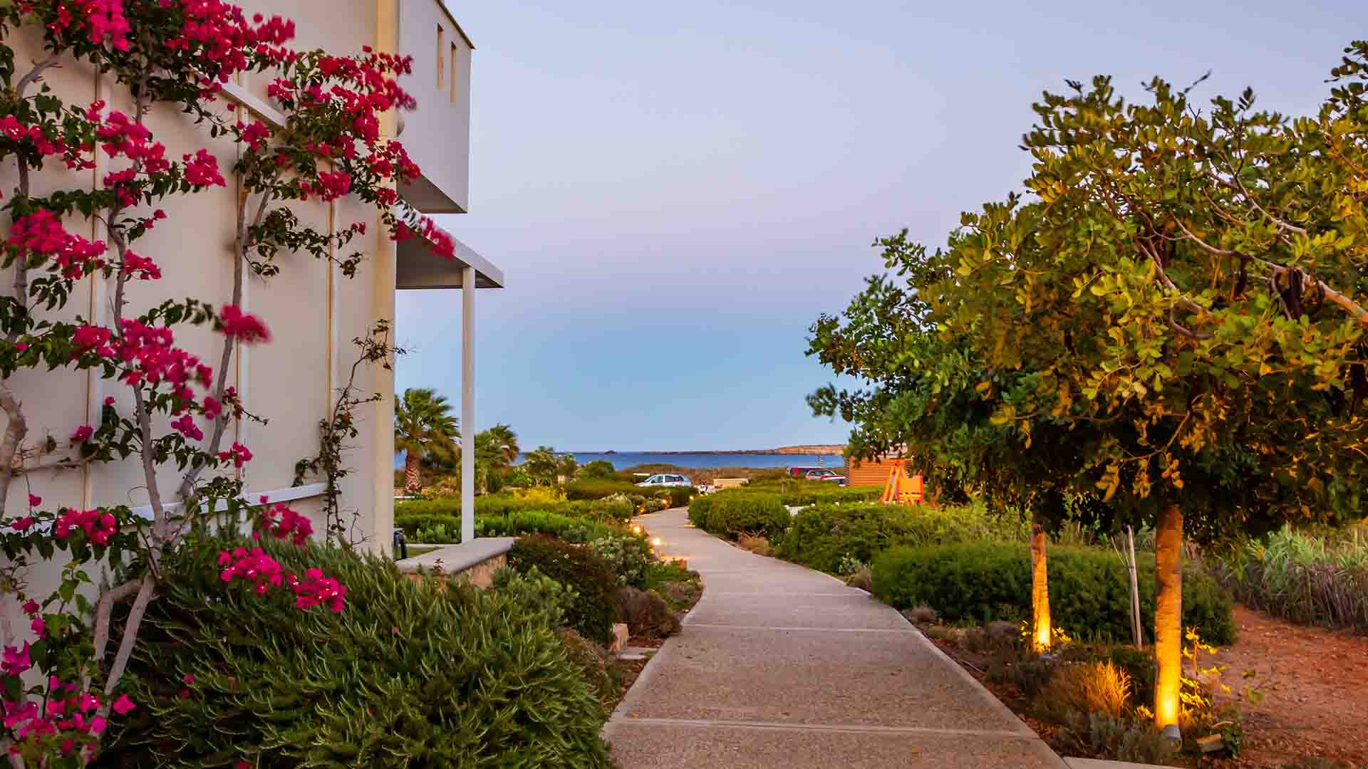 garden with flowers in Greece thalassa suites